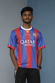 Five Sleeve Round-Neck Qatar airways Printed Tshirt for men - Red With Ink Blue